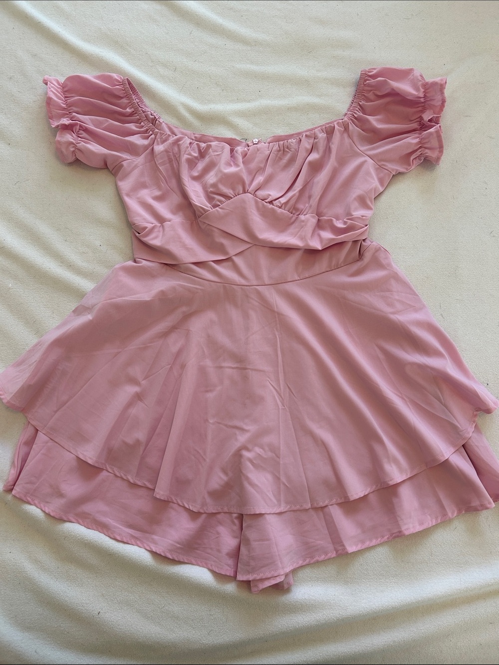 Amazon Pink Off-Shoulder Layered Romper